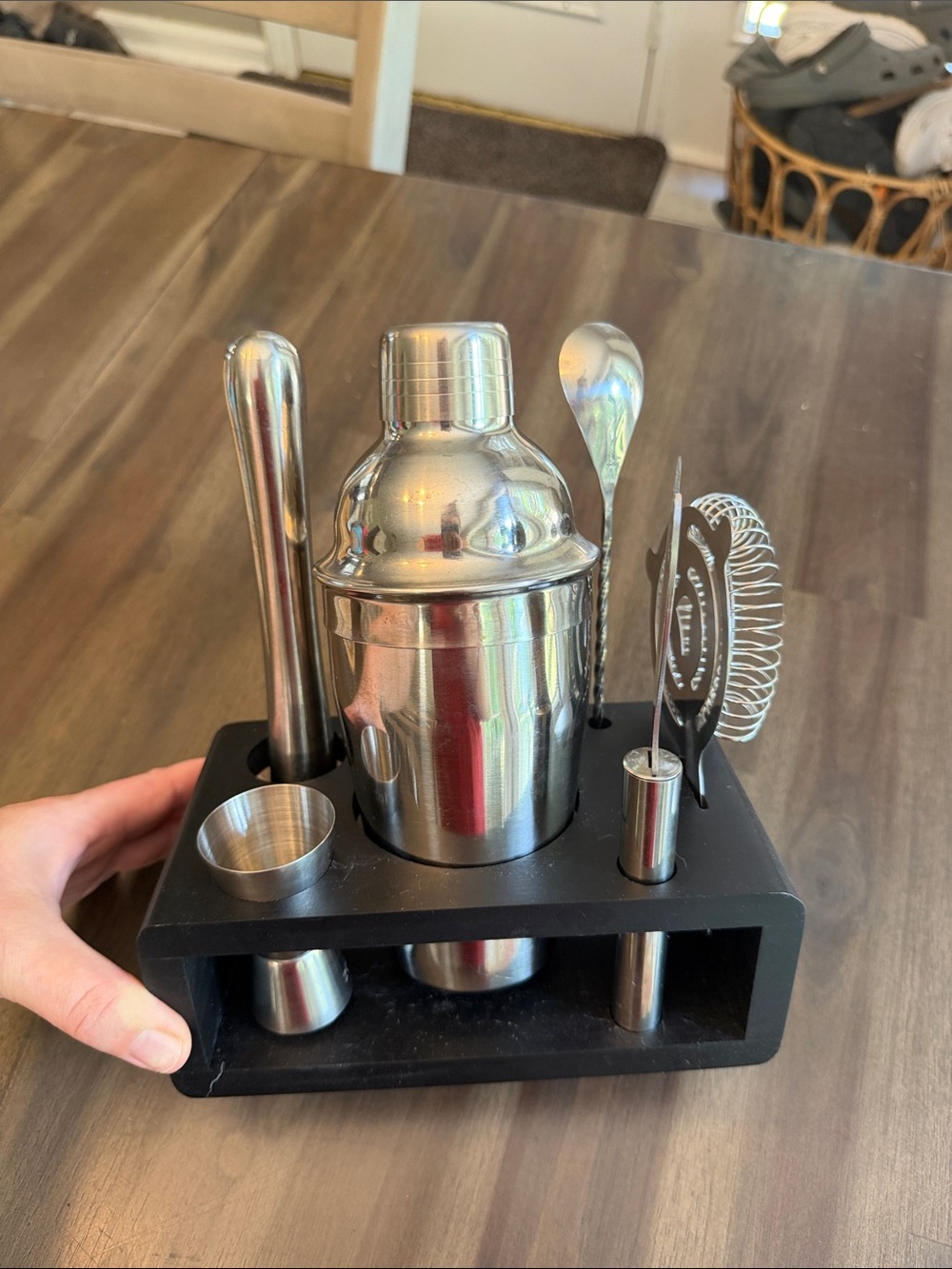 Cocktail Shaker Bar Set with Black Stand